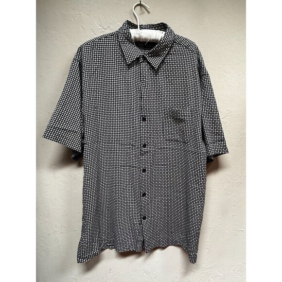 Neiman Marcus Button Up Short Sleeve Geometric Print Silk Blend Shirt XXL Black - Picture 1 of 7